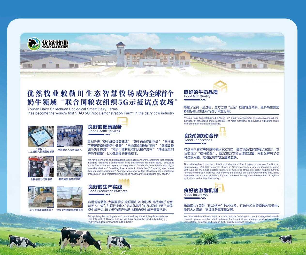 我市优然牧业敕勒川生态智慧牧场被联合国粮农组织评为全球首座“5G示范试点农场”